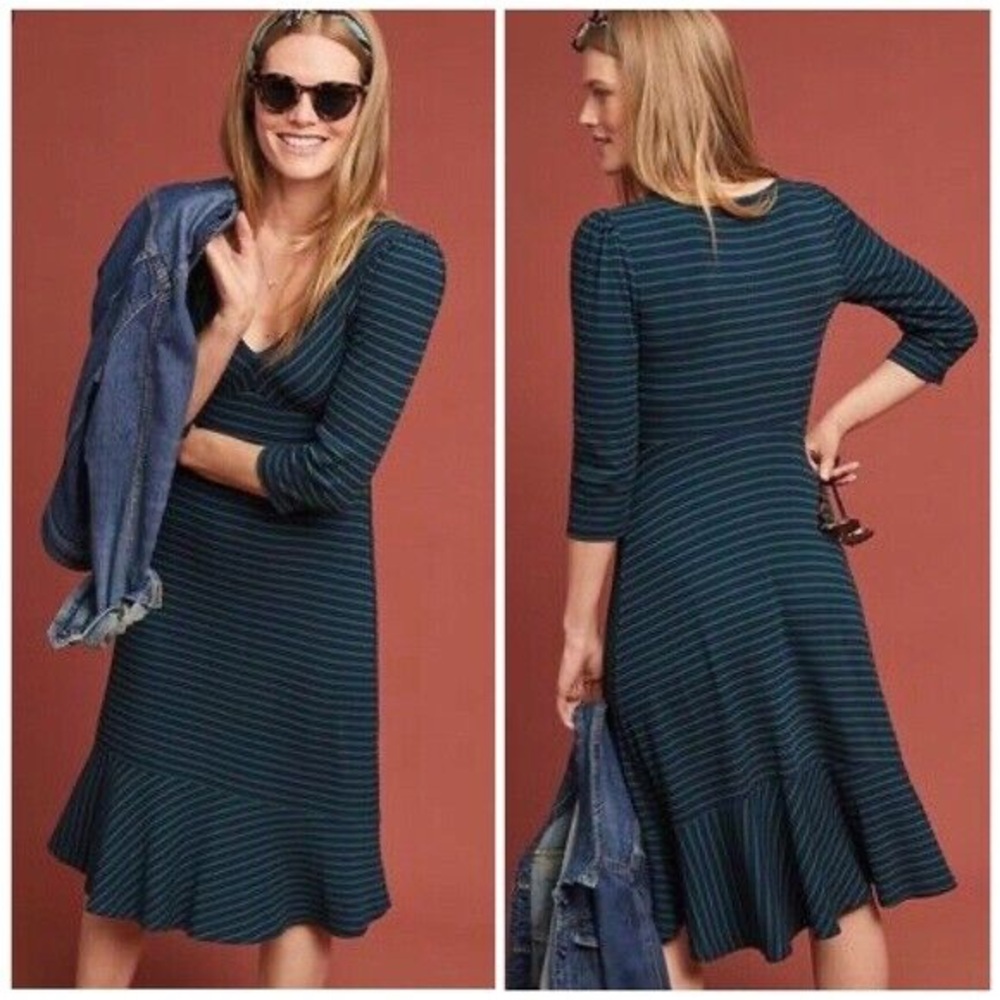 Maeve Anthropologie Striped navy and green Dress size small